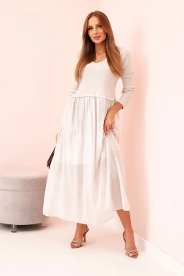 Sukienka damska z bawełną z długim rękawem i dekoltem V beżowa