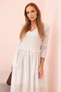 Sukienka damska z bawełną z długim rękawem i dekoltem V beżowa