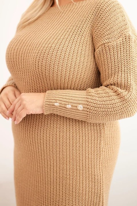 Sukienka swetrowa damska Plus Size z moherem camelowa