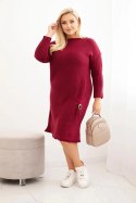 Sukienka swetrowa damska Plus Size z moherem oversize z kieszenią bordowa