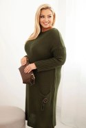 Sukienka swetrowa damska Plus Size z moherem oversize z kieszenią khaki