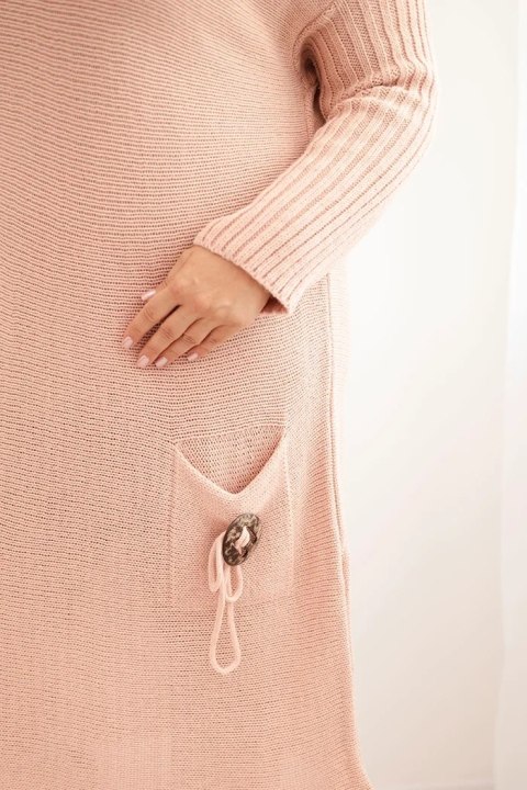 Sukienka swetrowa damska Plus Size z moherem oversize z kieszenią pudrowy róż