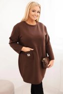 Sukienka damska Plus Size masełko z kieszenią i rękawem 3/4 brązowa