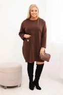 Sukienka damska Plus Size masełko z kieszenią i rękawem 3/4 brązowa