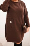 Sukienka damska Plus Size masełko z kieszenią i rękawem 3/4 brązowa