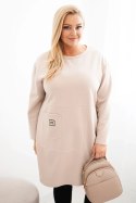 Sukienka damska Plus Size masełko z kieszenią i rękawem 3/4 beżowy