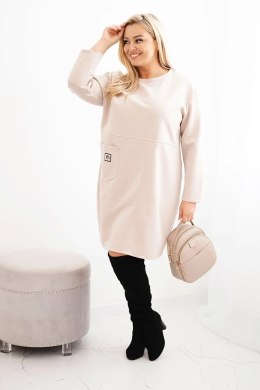 Sukienka damska Plus Size masełko z kieszenią i rękawem 3/4 beżowy