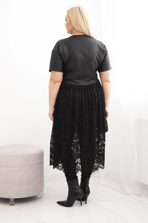 Sukienka damska Plus Size z krótkim rękawem i koronkowym dołem czarna