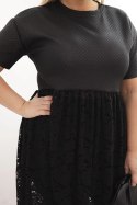 Sukienka damska Plus Size z krótkim rękawem i koronkowym dołem czarna