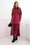 Sukienka damska z tiulowym dołem i rękawami bordowa