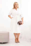 Sukienka damska z wiskozy Plus Size z guzikami i wiązaniem w talii biała