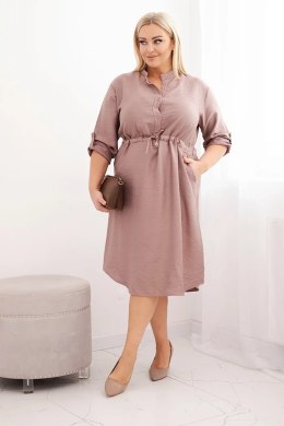 Sukienka damska z wiskozy Plus Size z guzikami i wiązaniem w talii fango