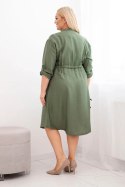 Sukienka damska z wiskozy Plus Size z guzikami i wiązaniem w talii khaki