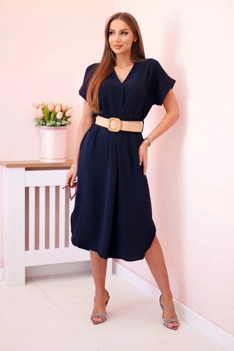 Sukienka z ozdobnym paskiem granatowa