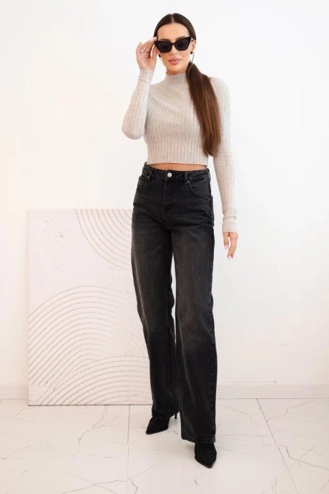 Bluzka damska prążkowana z golfem beżowa