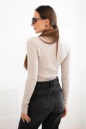 Bluzka damska prążkowana z golfem beżowa