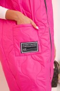 Kamizelka damska pikowana Plus Size z kapturem zapinana na zamek różowa