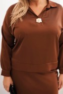 Komplet damska Plus Size z satynowym połyskiem i koronką camelowy