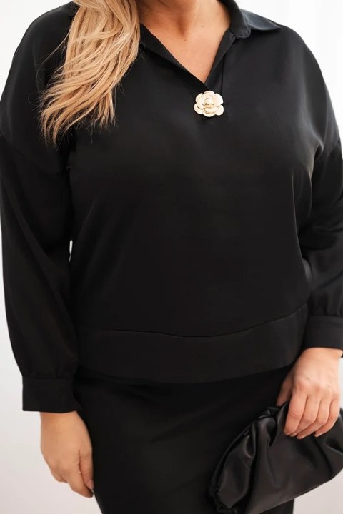 Komplet damska Plus Size z satynowym połyskiem i koronką czarny