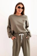 Komplet damski masełkowy z luźną bluzą i spodniami z napisem LOVE khaki