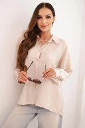 Koszula damska elegancka z wiskozy z ozdobnymi guzikami beżowa