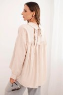 Koszula damska elegancka z wiskozy z ozdobnymi guzikami beżowa
