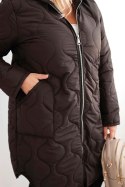 Kurtka damska Plus Size zimowa pikowana z kapturem brązowa