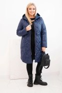 Kurtka damska Plus Size zimowa pikowana z kapturem granatowa