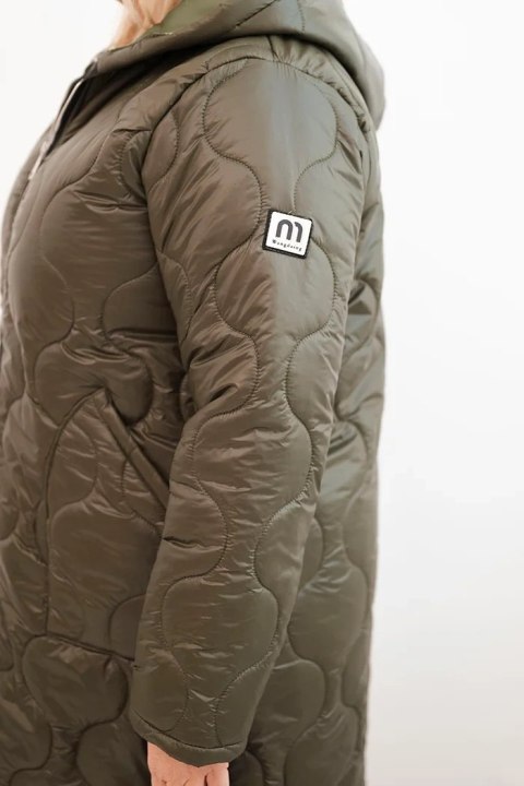 Kurtka damska Plus Size zimowa pikowana z kapturem khaki