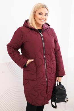 Kurtka damska Plus Size zimowa pikowana z kapturem śliwkowa