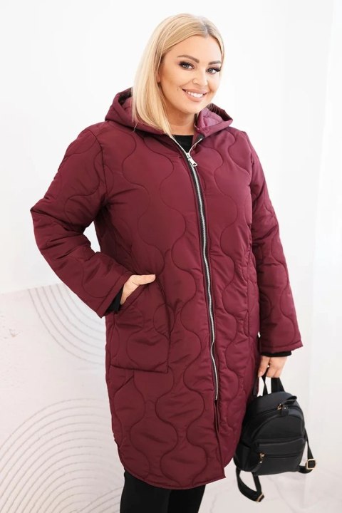 Kurtka damska Plus Size zimowa pikowana z kapturem śliwkowa