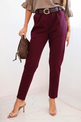 Spodnie damskie wiskozowe z paskiem i zwężaną nogawką bordowe