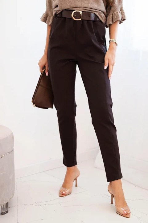 Spodnie damskie wiskozowe z paskiem i zwężaną nogawką brązowe