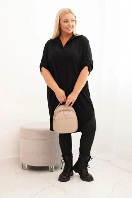 Sukienka damska koszulowa Plus Size z dłuższym tyłem i podwijanym rękawem czarna