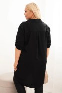 Sukienka damska koszulowa Plus Size z dłuższym tyłem i podwijanym rękawem czarna