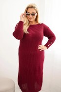 Sukienka swetrowa damska Plus Size z moherem bordowa