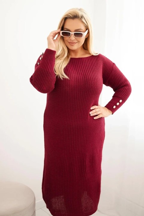 Sukienka swetrowa damska Plus Size z moherem bordowa