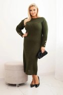 Sukienka swetrowa damska Plus Size z moherem khaki