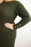 Sukienka swetrowa damska Plus Size z moherem khaki