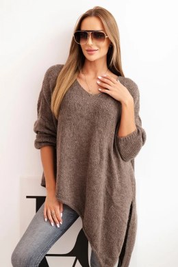 Sweter damski wełniany asymetryczny Plus Size z dekoltem V fango