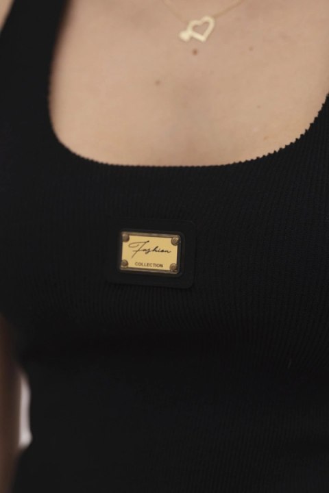 Bluzka prążkowana z blaszką czarna