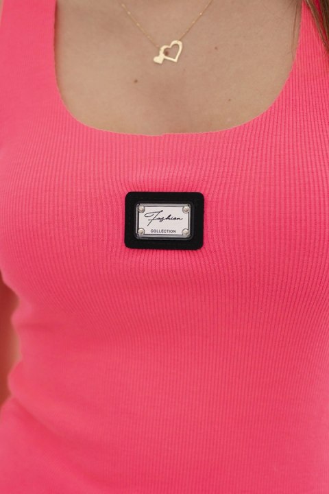 Bluzka prążkowana z blaszką różowy neon