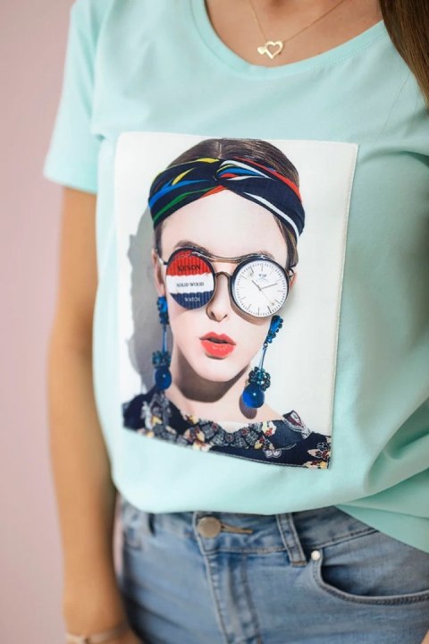 Bluzka z grafiką kobiety miętowa