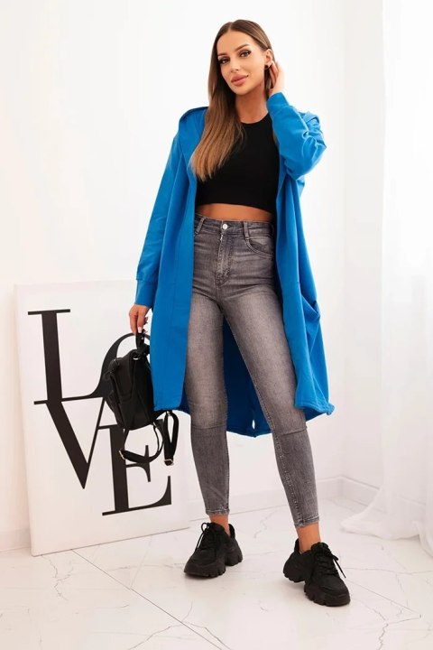 Narzutka z kapturem oversize chabrowy