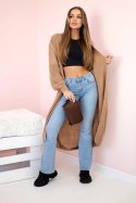 Sweter długi kardigan camelowy