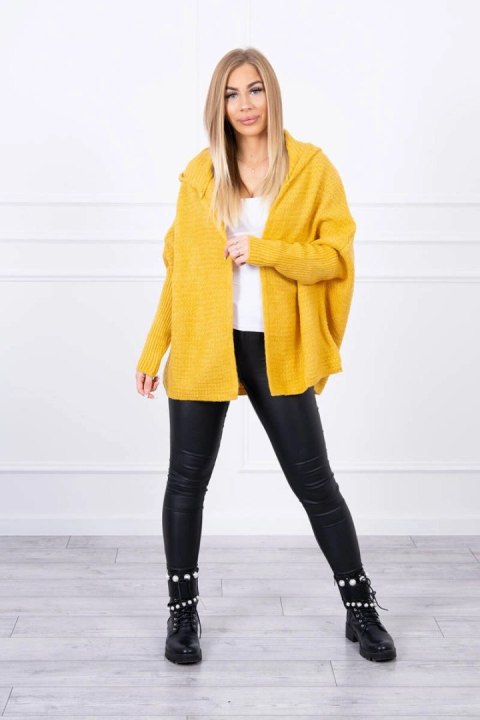 Sweter z kapturem i rękawami typu nietoperz musztardowy