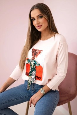 Bluzka z grafiką 3D Noteworthy pudrowy róż