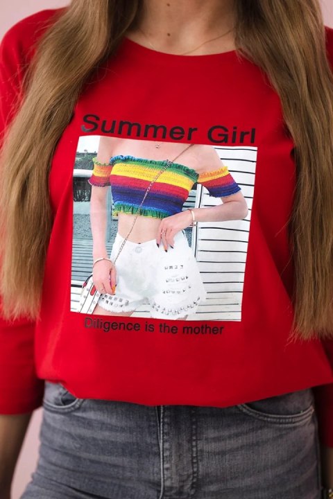 Bluzka z nadrukiem Summer Girl czerwona