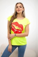 Bluzka z nadrukiem ust żółty neon+czerwony