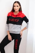 Komplet z nadrukiem Yourself czerwony+czarny